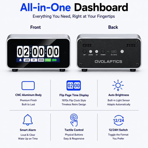 OVO Flip E Clock — Aluminum Digital Flip Desk Clock
