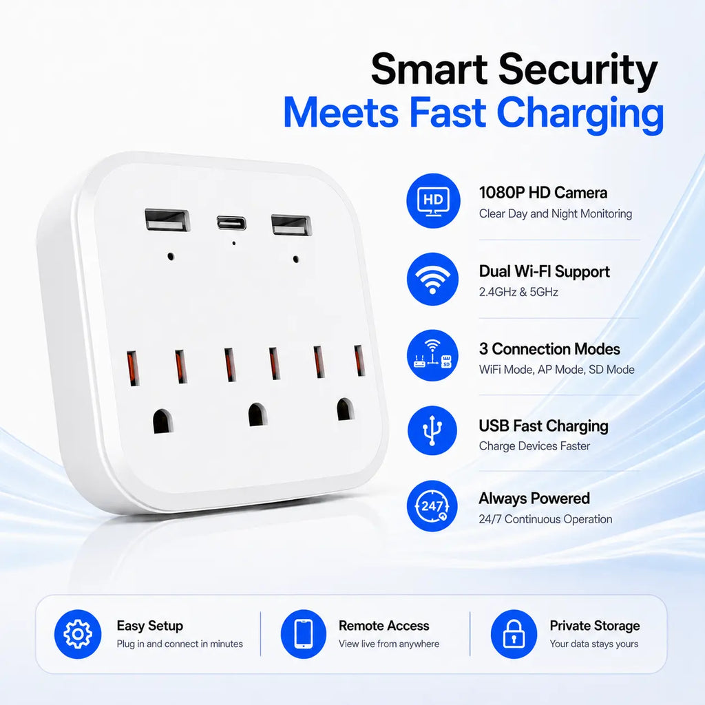 OVO-C-3: 1080P Hidden WiFi Wall Outlet Camera – Dual-Band WiFi & 24/7 Stealth Security
