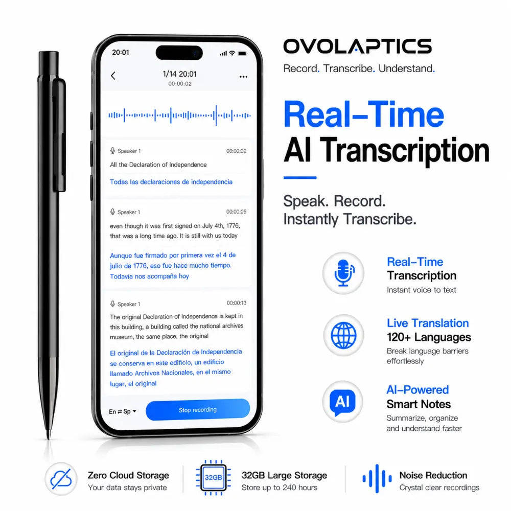 OVO-SP-1 AI Voice Recorder Pen [Founder's Edition] | Lifetime Free AI Transcription & Summaries