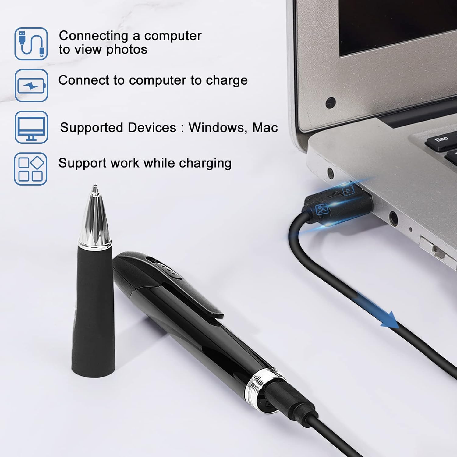 OVOP01 Spy Pen Camera with Slide Cover easing charing and Data upload