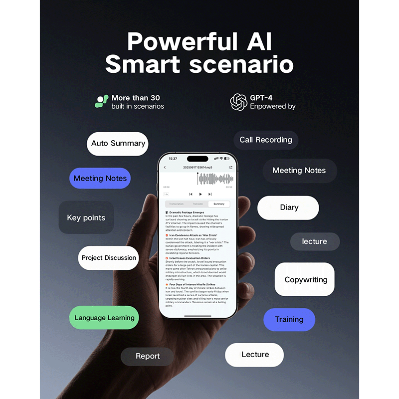 Ovolaptics AI Voice Recorder Pen with smart scenario meeting,lecture, calling recording