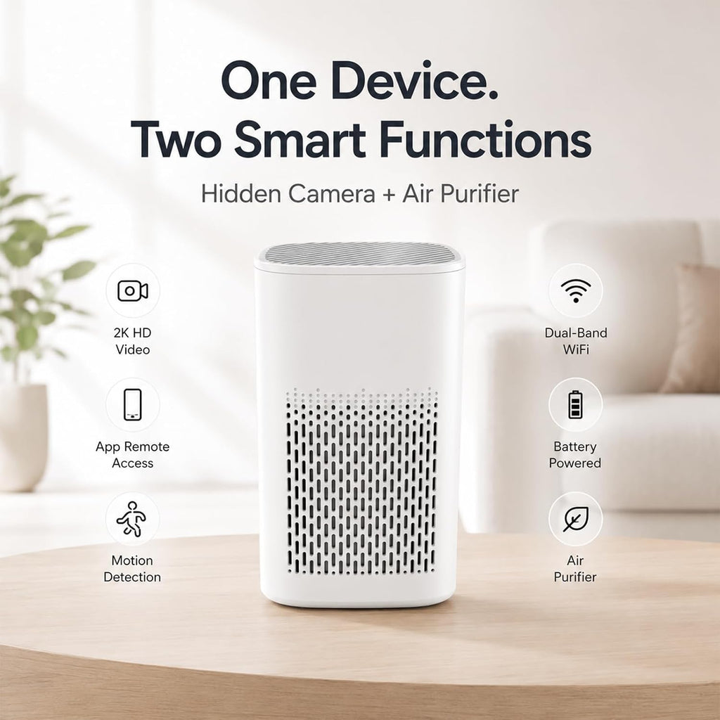 OVO-AP1: 2K Hidden Spy Air Purifier Camera | Dual-Band WiFi & 3000mAh Battery