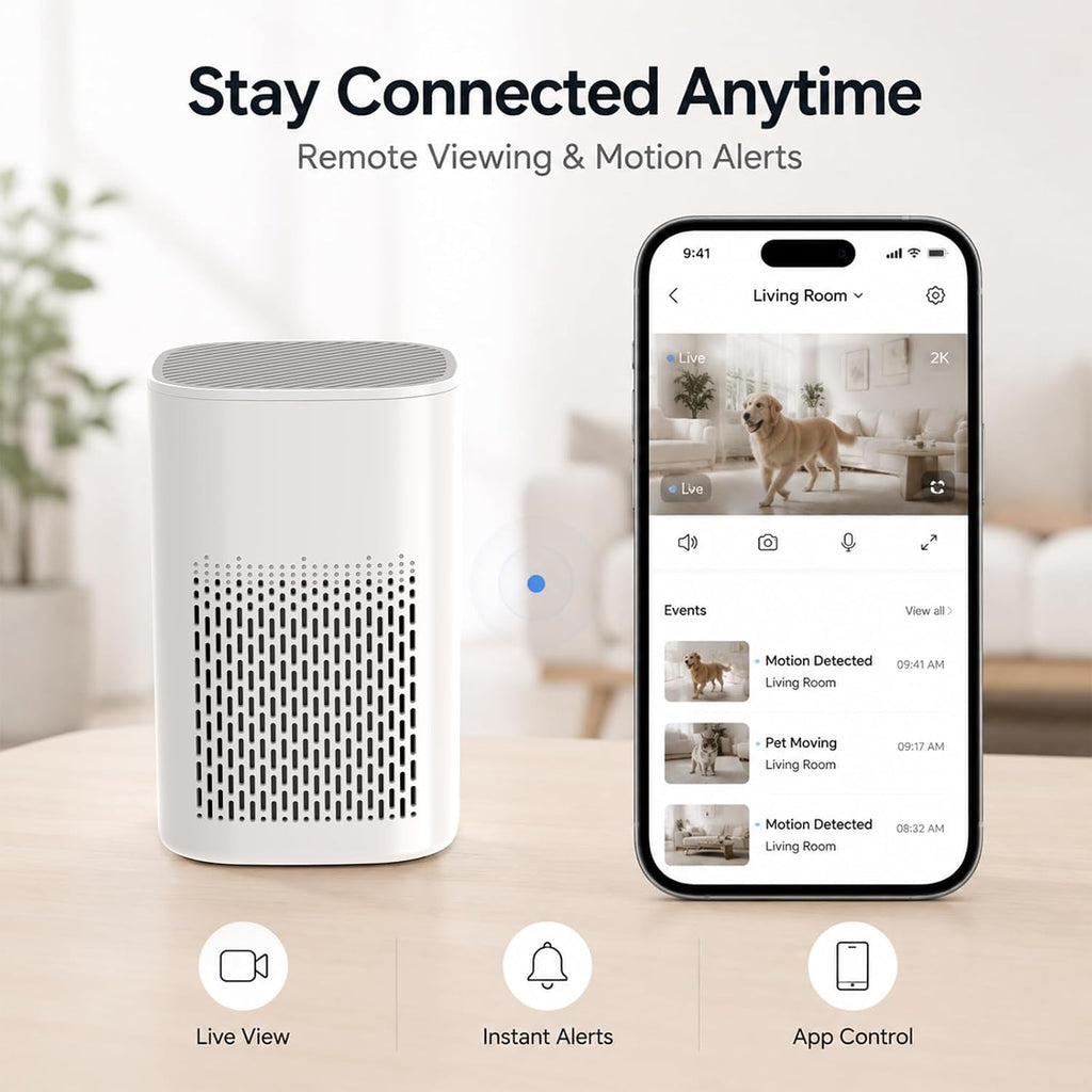 OVO-AP1: 2K Hidden Spy Air Purifier Camera | Dual-Band WiFi & 3000mAh Battery
