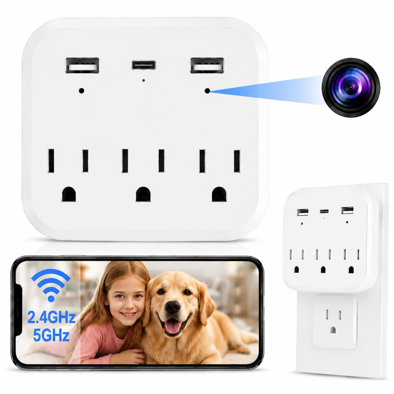 OVO-C-3 1080P hidden WiFi wall outlet camera with dual-band remote viewing